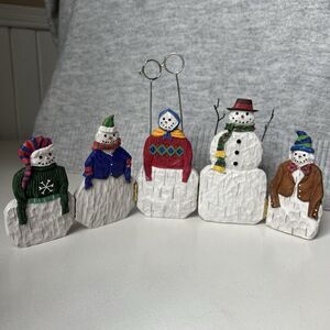 Two's Company Photo Holder 5 Panel Wooden Folding Snowman Decor Winter Holiday